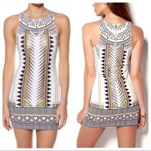 MINKPINK Techno Tribe Bodycon White Metallic Tribal Print Zipper Back Dress XS